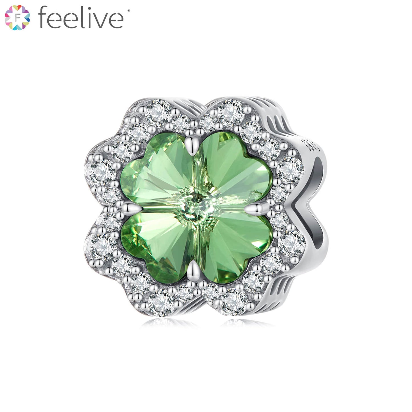 Green Lucky Clover Gems Charm in Sterling Silver - Feelive