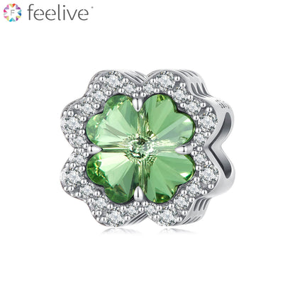 Green Lucky Clover Gems Charm in Sterling Silver - Feelive