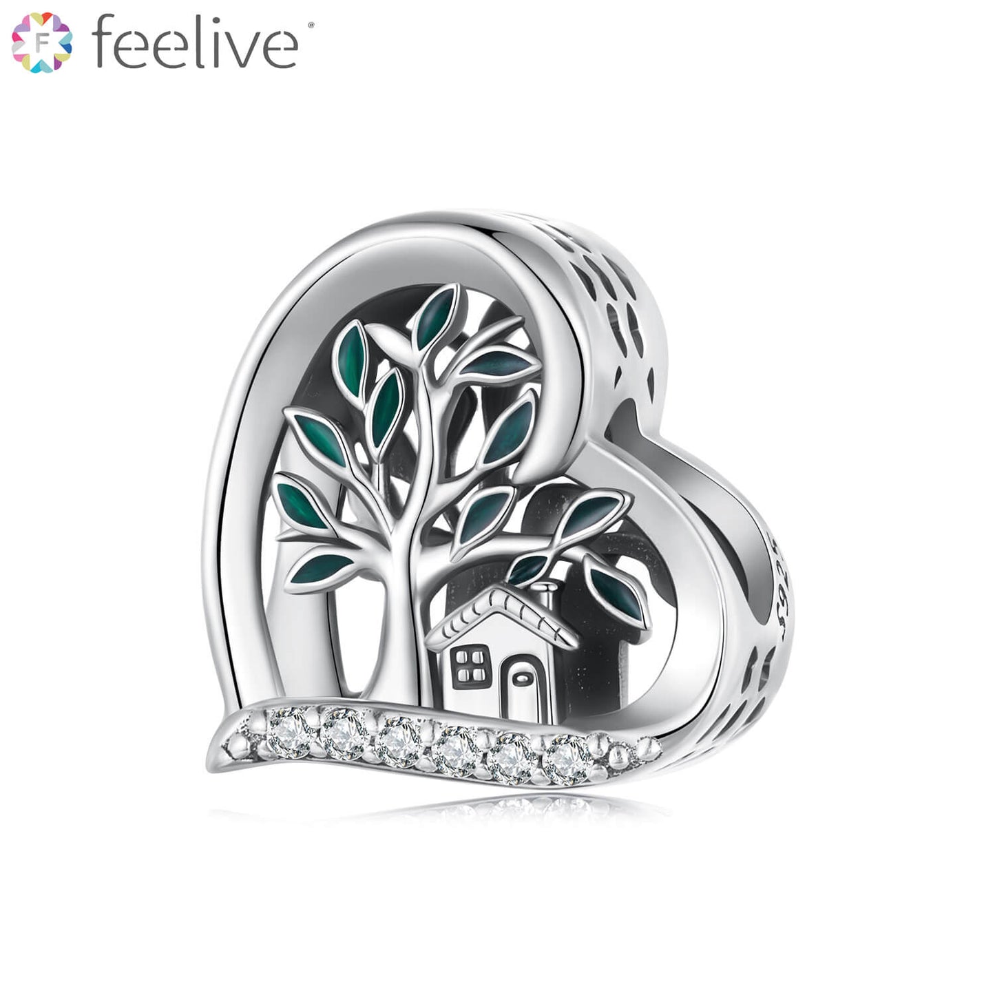 Loving Family Tree Enamel Zircon Charm in Sterling Silver - Feelive