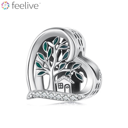 Loving Family Tree Enamel Zircon Charm in Sterling Silver - Feelive