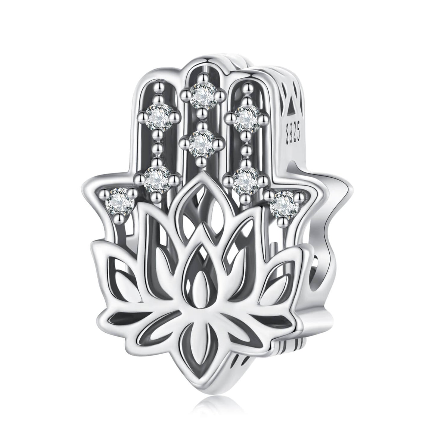 Guardian of Love Gems Charm Set in Sterling Silver - Hamsa Hand