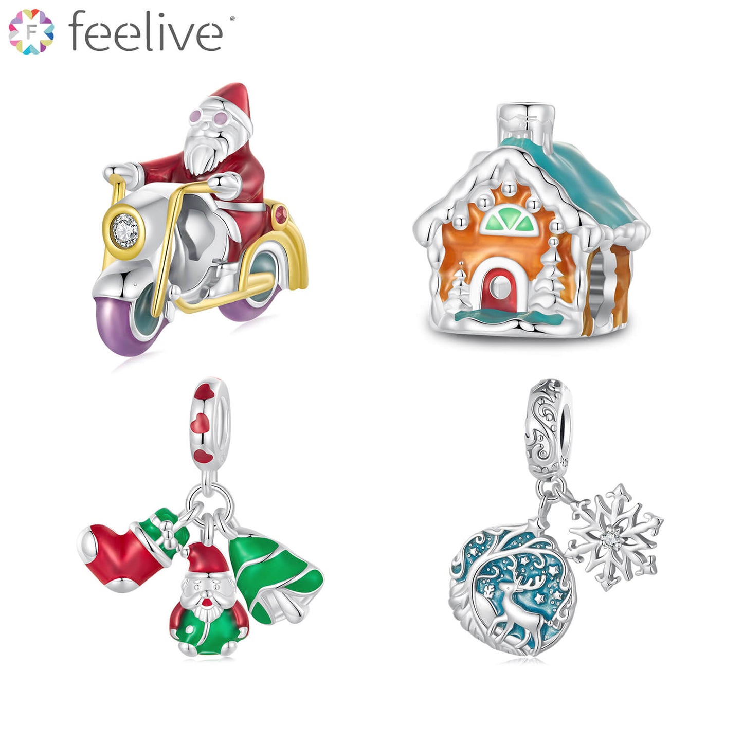 Fantasy Christmas Night Luminous Enamel Charm Set in Sterling Silver - Feelive