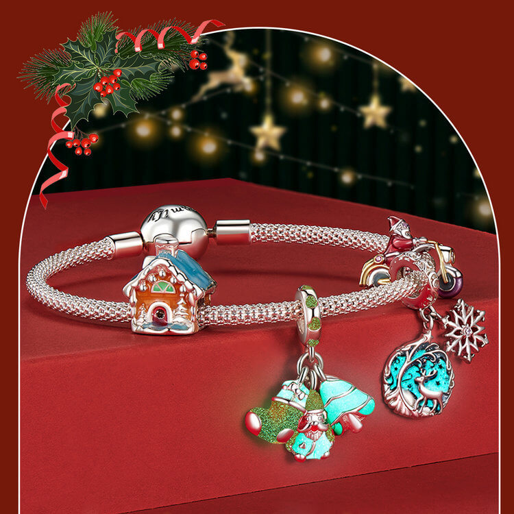 Fantasy Christmas Night Luminous Enamel Charm Set in Sterling Silver 