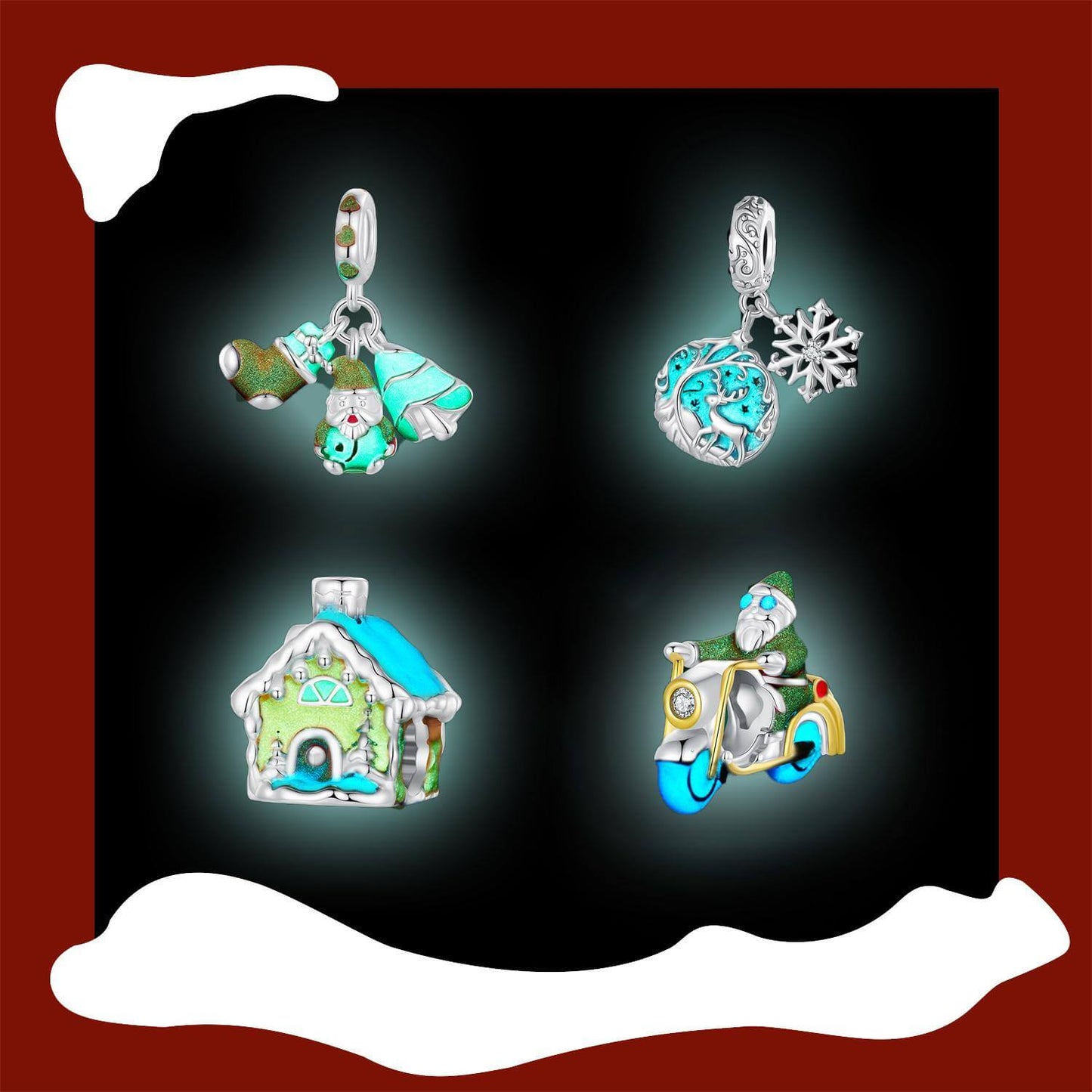 Fantasy Christmas Night Luminous Enamel Charm Set in Sterling Silver luminous effect