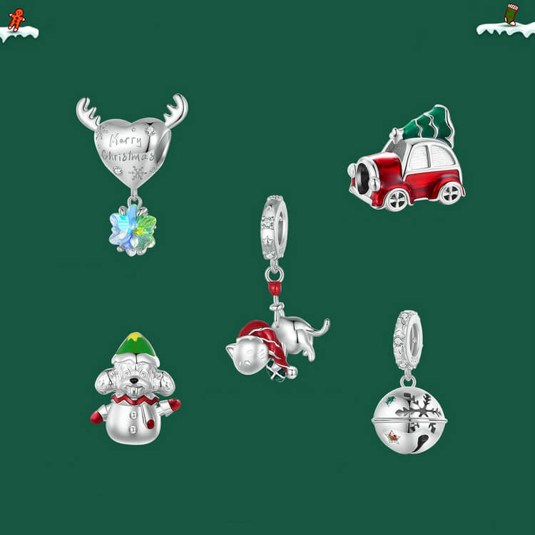 Wonderful Christmas Enamel Charm Set in Sterling Silver