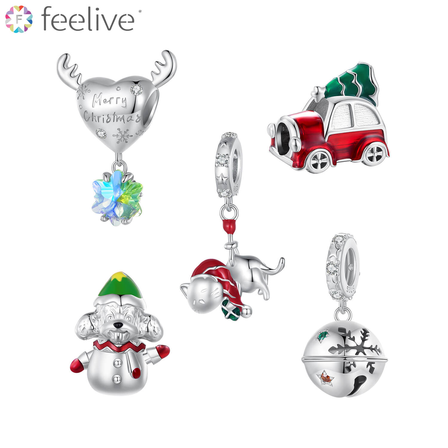 Wonderful Christmas Enamel Charm Set in Sterling Silver - Feelive