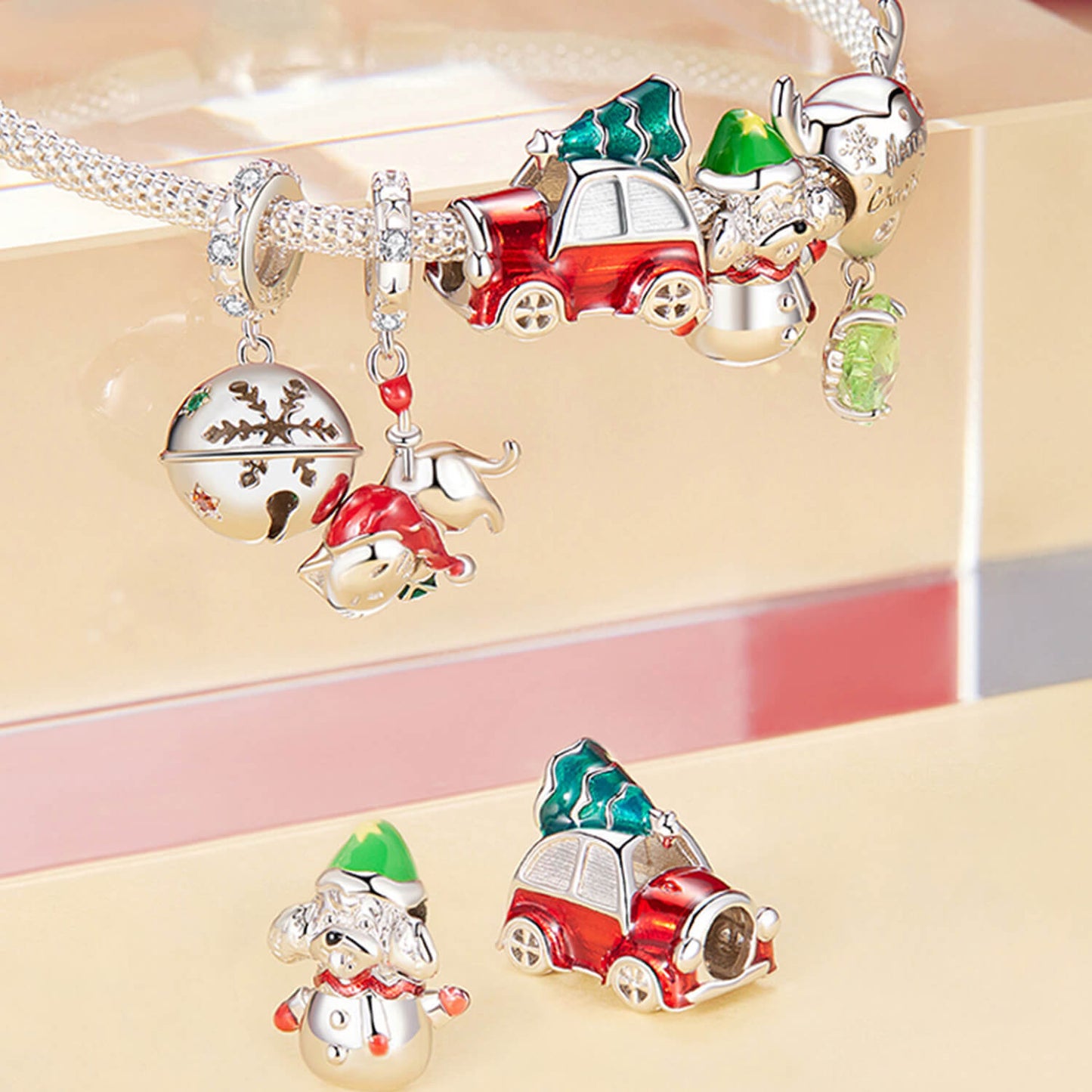 Wonderful Christmas Enamel Charm Set in Sterling Silver