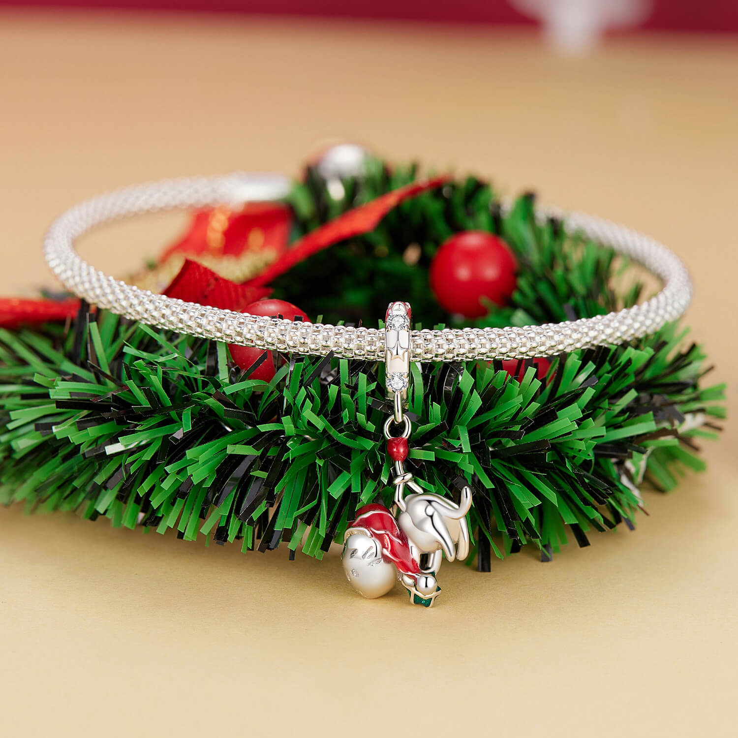 Wonderful Christmas Enamel Charm Set in Sterling Silver cat bracelet accessory