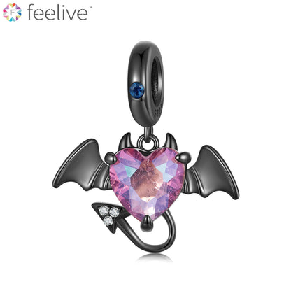 Purple Heart Little Devil Gems Charm in Sterling Silver - Feelive