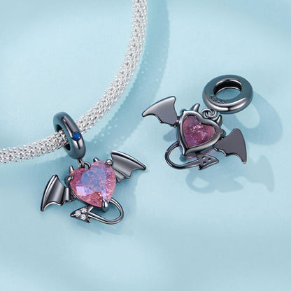 Purple Heart Little Devil Gems Charm in Sterling Silver front and back