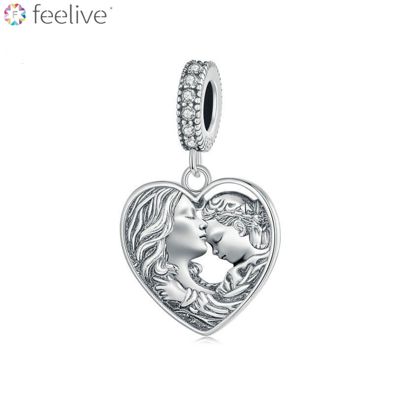 Vintage Style Mom & Child Dangle Charm in Sterling Silver - Feelive