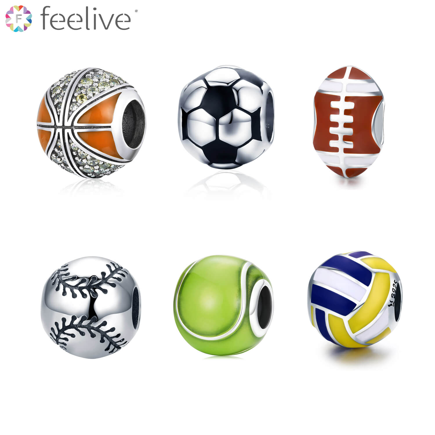 Ball Sports Series Enamel Charms Set in Sterling Silver - Feelive