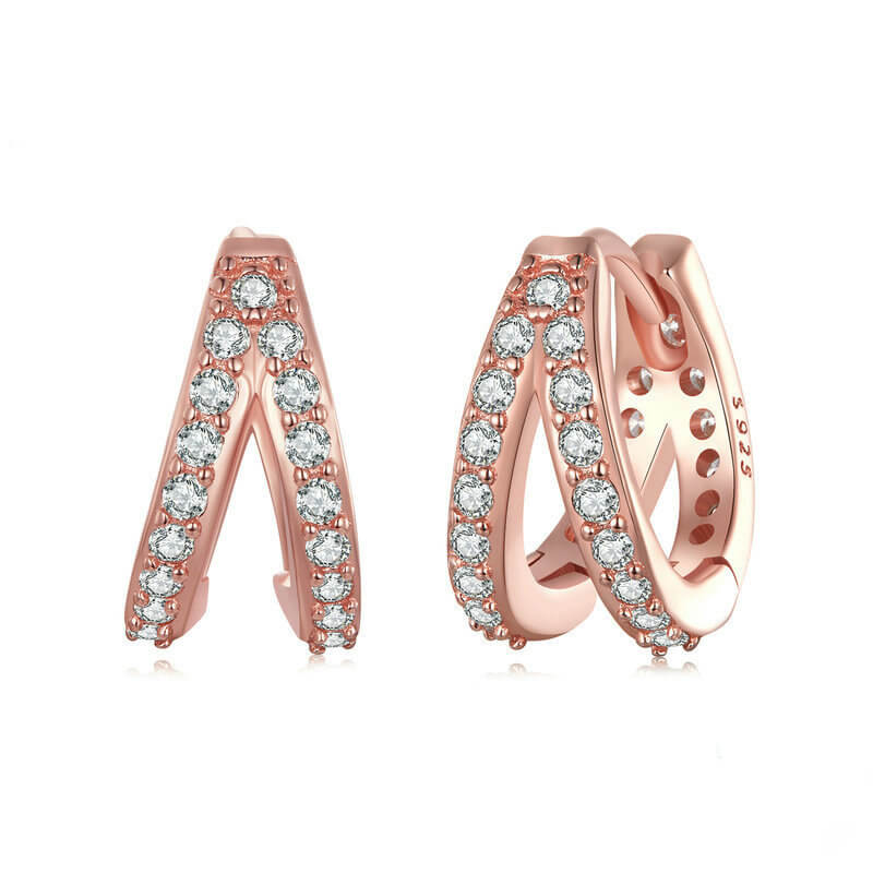 V Shaped Wishbone Zircon Huggie Earrings in Sterling Silver - Rose Gold