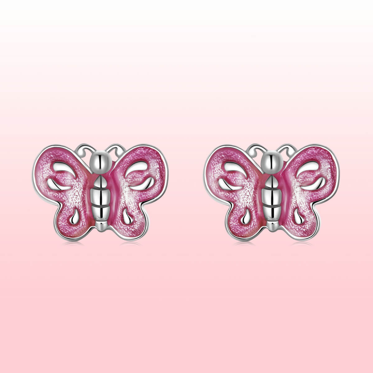 Cute Pink Butterfly Enamel Earrings in Sterling Silver pink girl