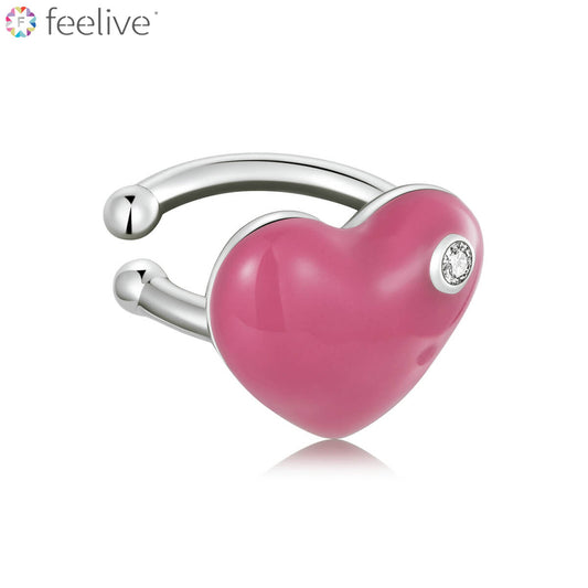 Barbie Hot Pink Heart Enamel Ear Cuff in Sterling Silver - Feelive