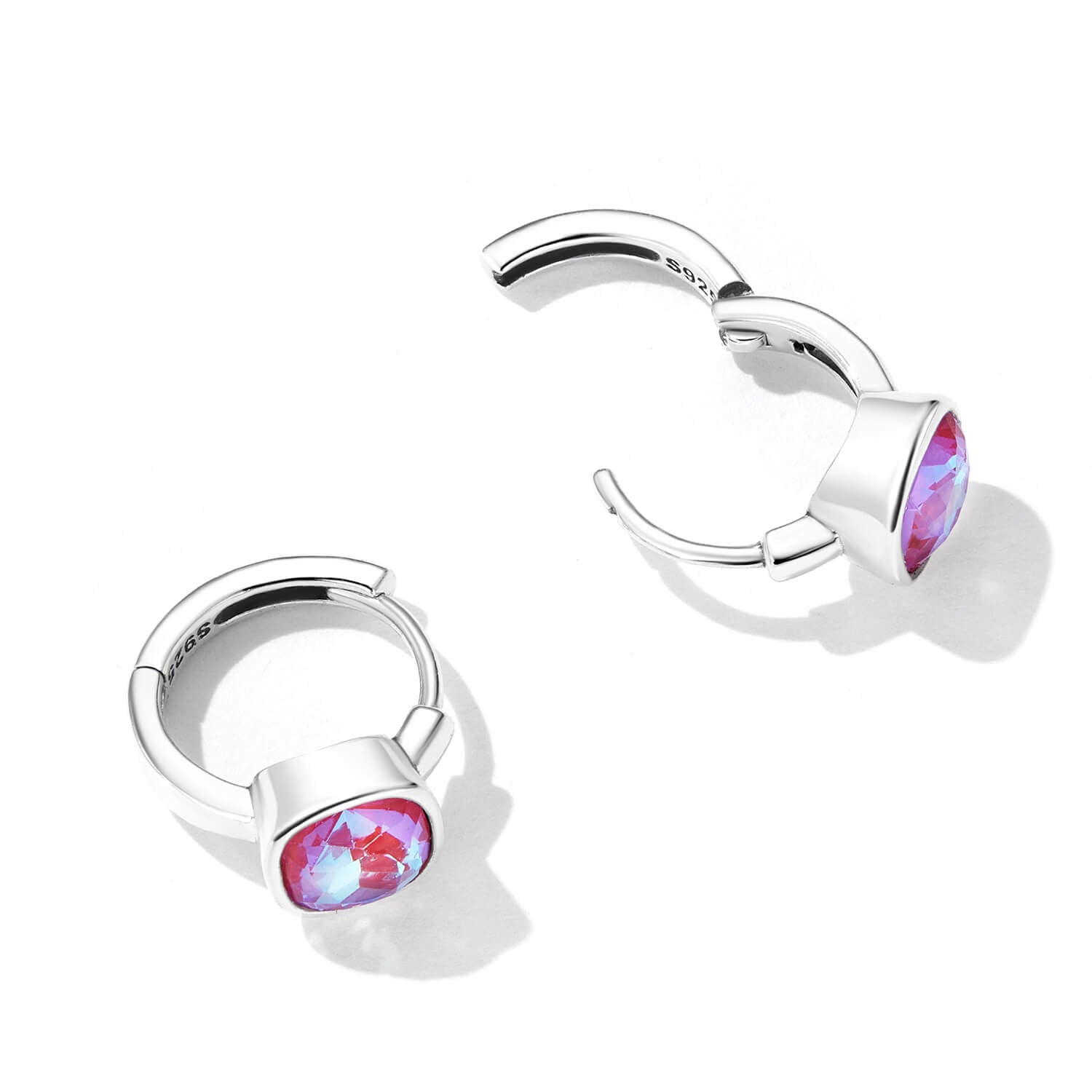 Barbie Hot Pink Square Gem Huggie Earrings in Sterling Silver side