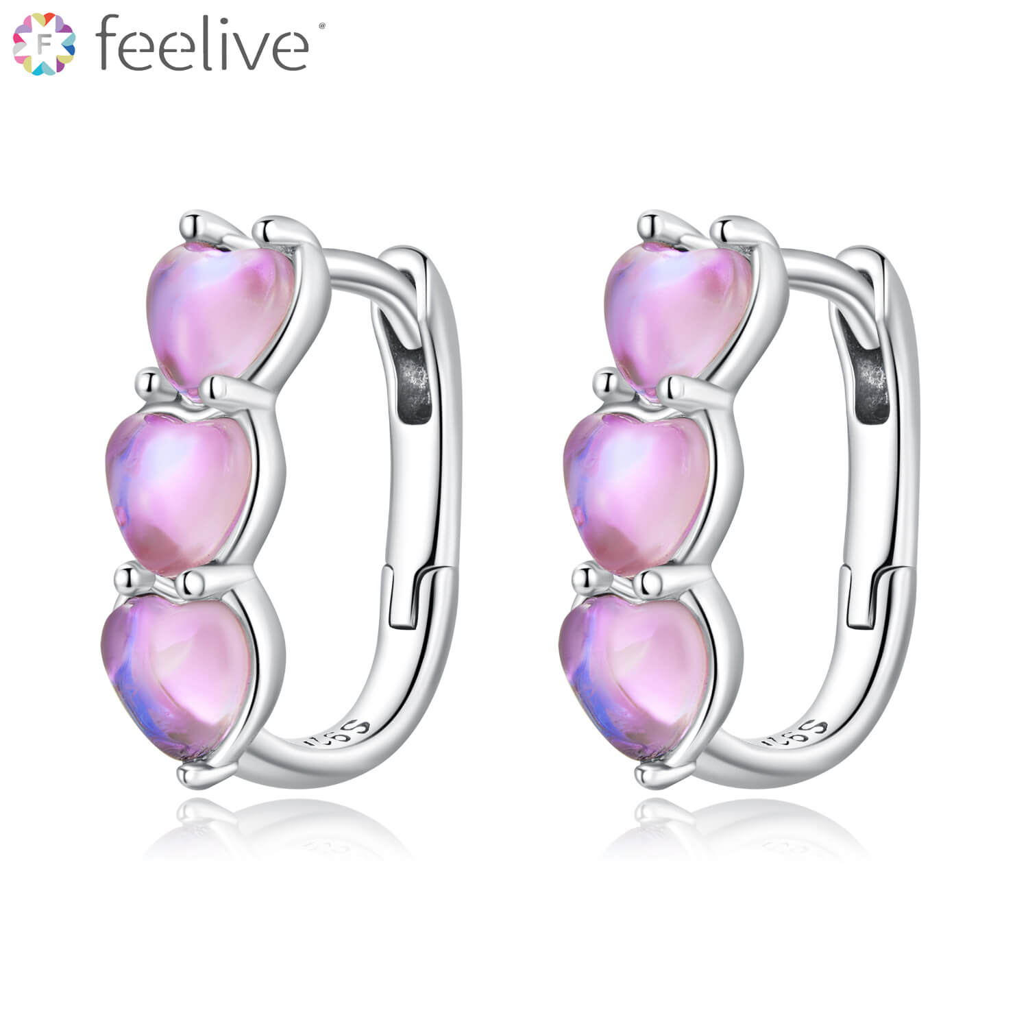 Barbie Pink Hearts Gem Huggie Earrings in Sterling Silver - Feelive