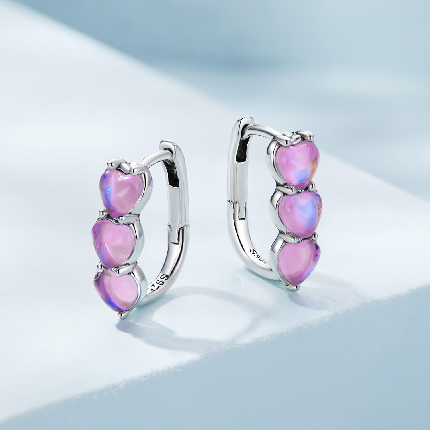 Barbie Pink Hearts Gem Huggie Earrings in Sterling Silver 