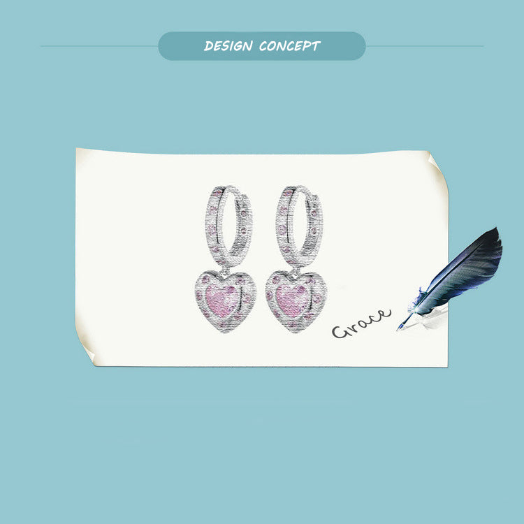 Fashion Pink Heart Zircon Earrings in Sterling Silver manuscript