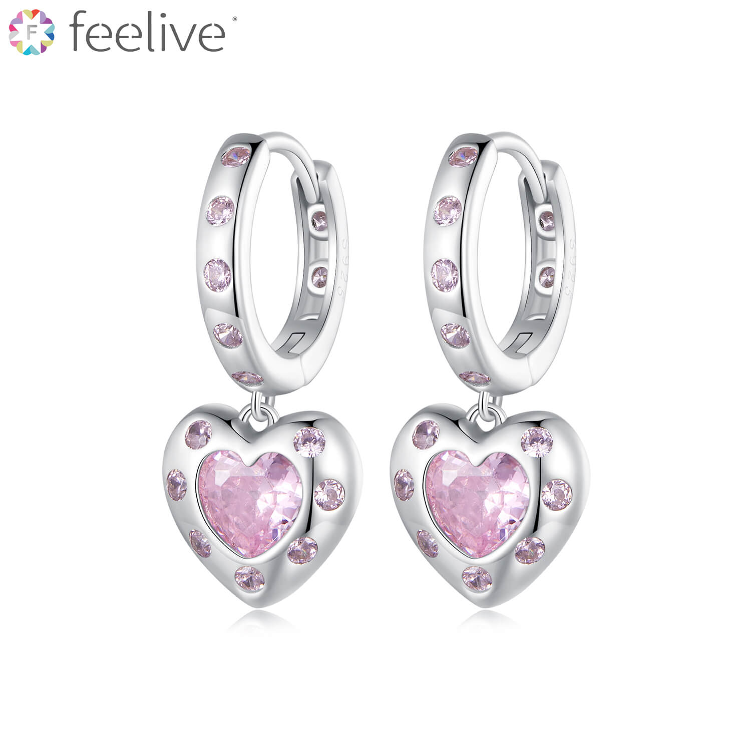 Fashion Pink Heart Zircon Earrings in Sterling Silver - Feelive