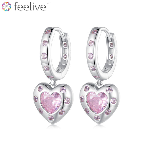 Fashion Pink Heart Zircon Earrings in Sterling Silver - Feelive