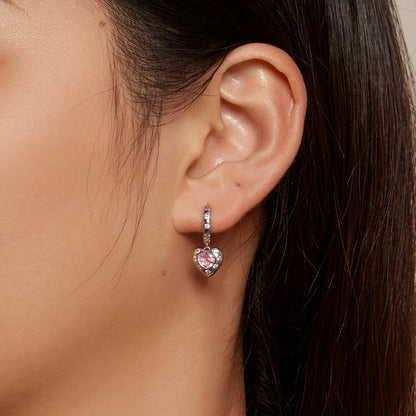 Fashion Pink Heart Zircon Earrings in Sterling Silver model