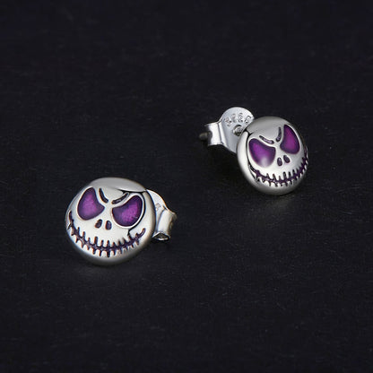 Glow-in-the-dark Skull Enamel Earrings in Sterling Silver sides