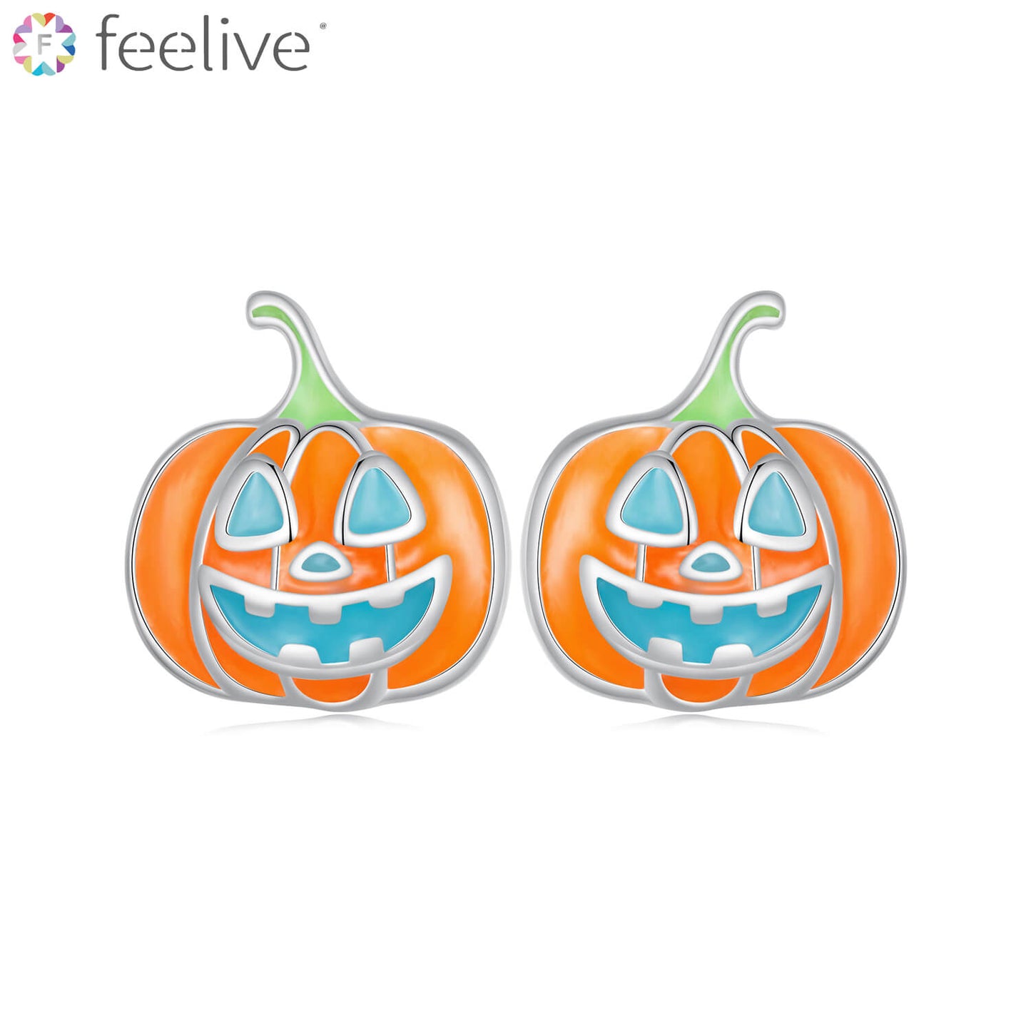 Glow-in-the-dark Pumpkin Lantern Enamel Earrings in Sterling Silver - Feelive