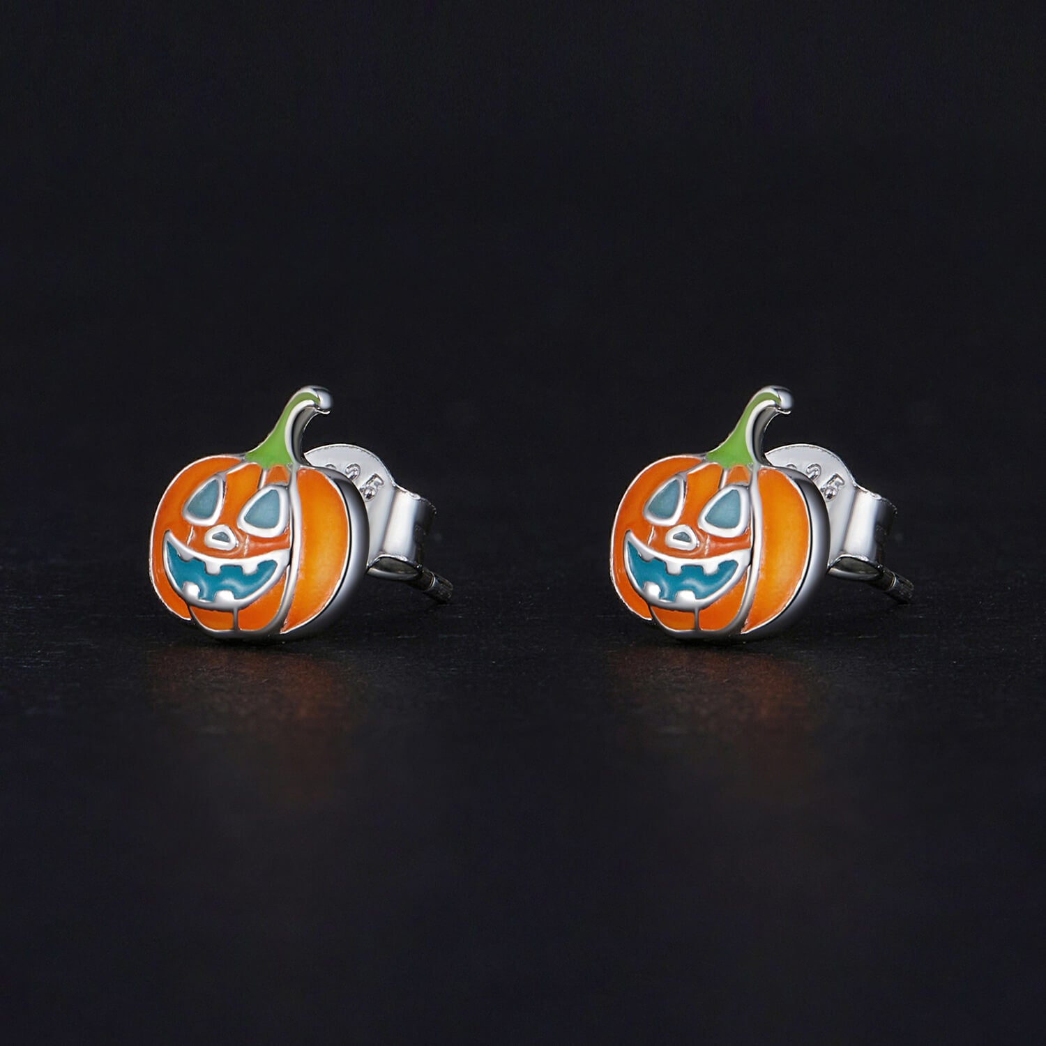 Glow-in-the-dark Pumpkin Lantern Enamel Earrings in Sterling Silver side