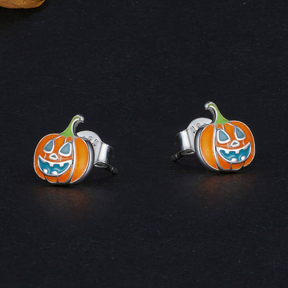 Glow-in-the-dark Pumpkin Lantern Enamel Earrings in Sterling Silver sides