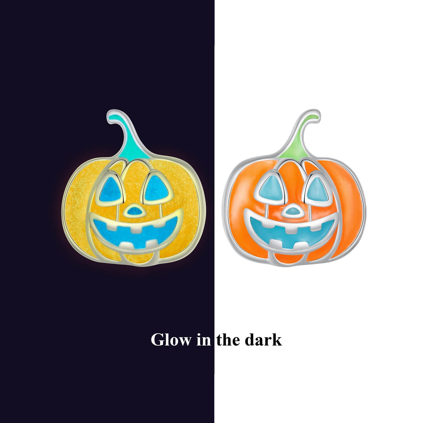 Glow-in-the-dark Pumpkin Lantern Enamel Earrings in Sterling Silver luminous effect