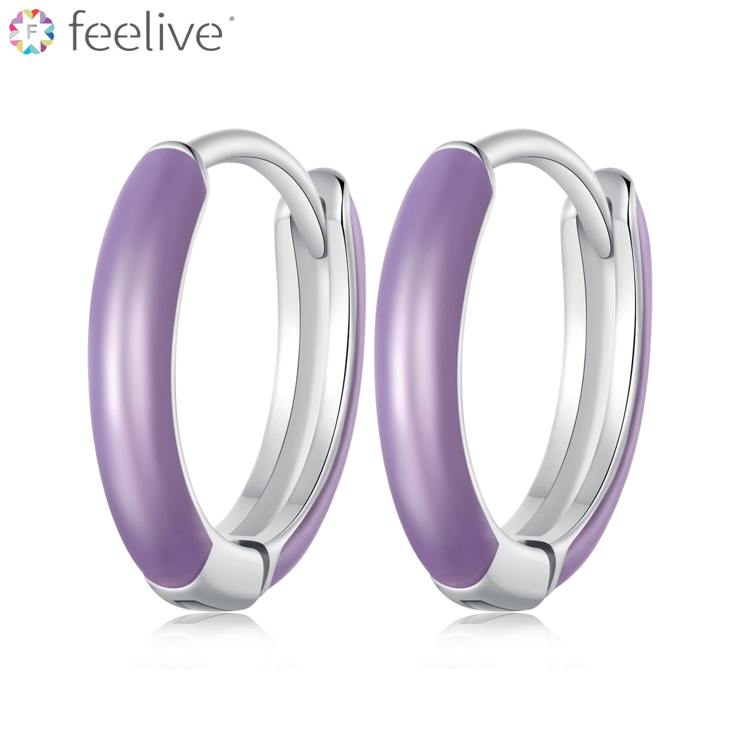 Glow-in-the-dark Purple Enamel Hoop Earrings in Sterling Silver - Feelive