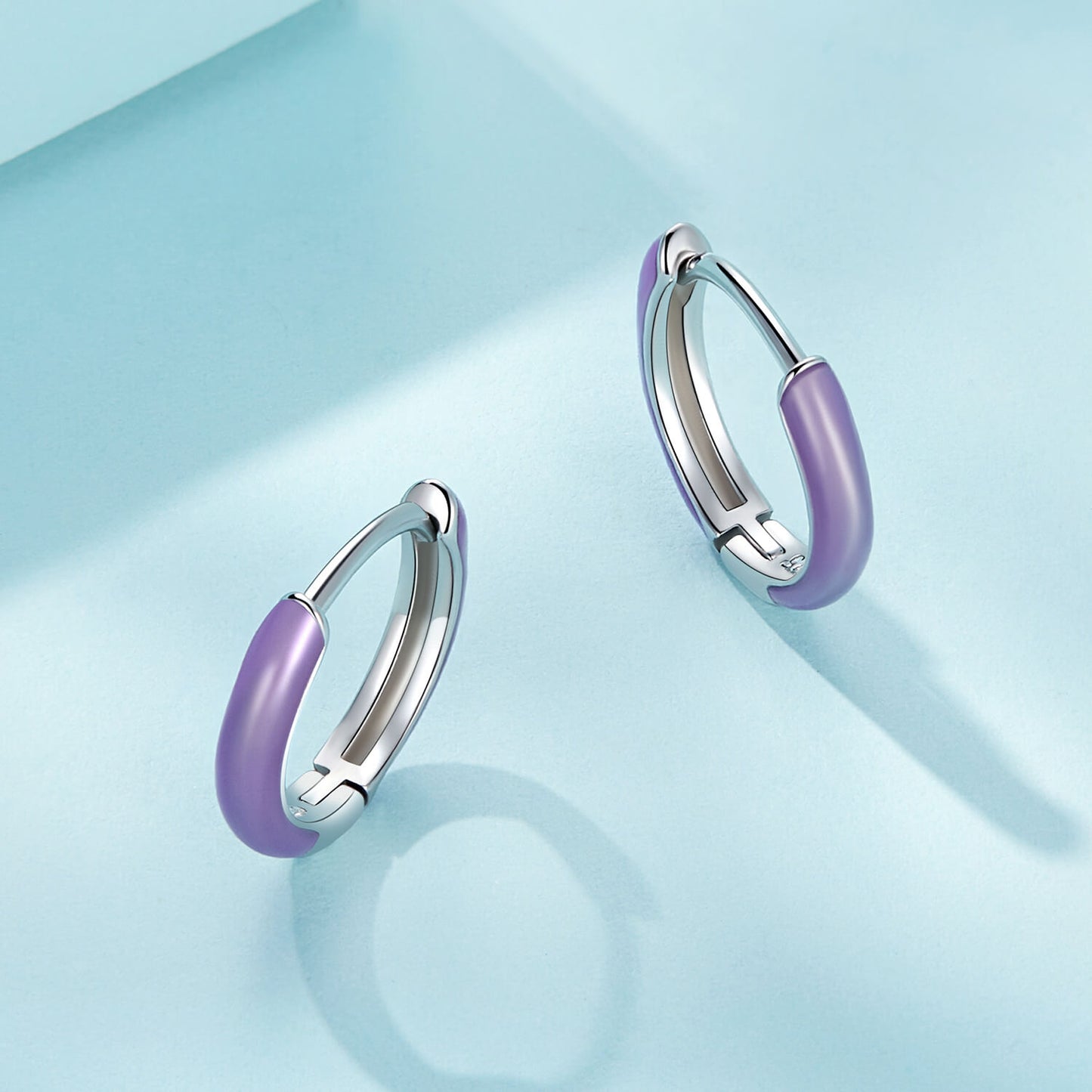 Glow-in-the-dark Purple Enamel Hoop Earrings in Sterling Silver sides