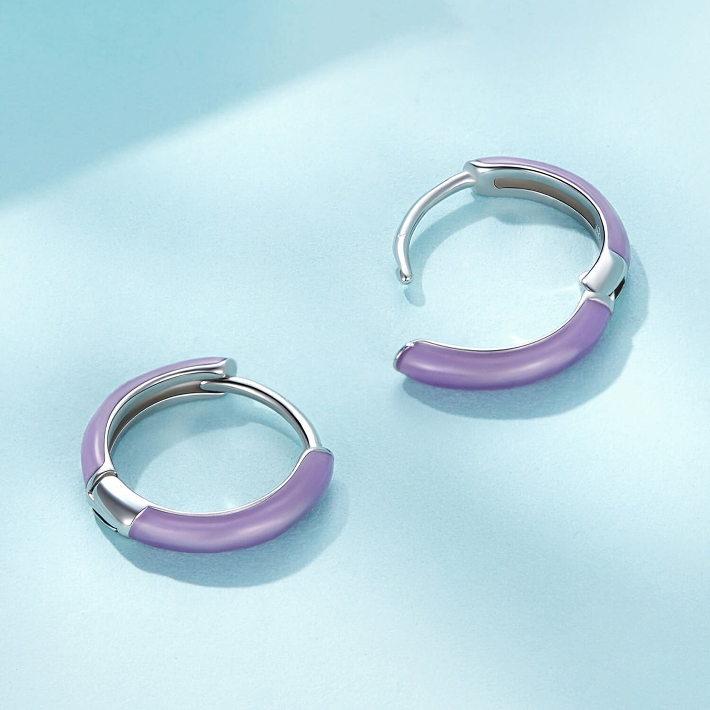 Glow-in-the-dark Purple Enamel Hoop Earrings in Sterling Silver side