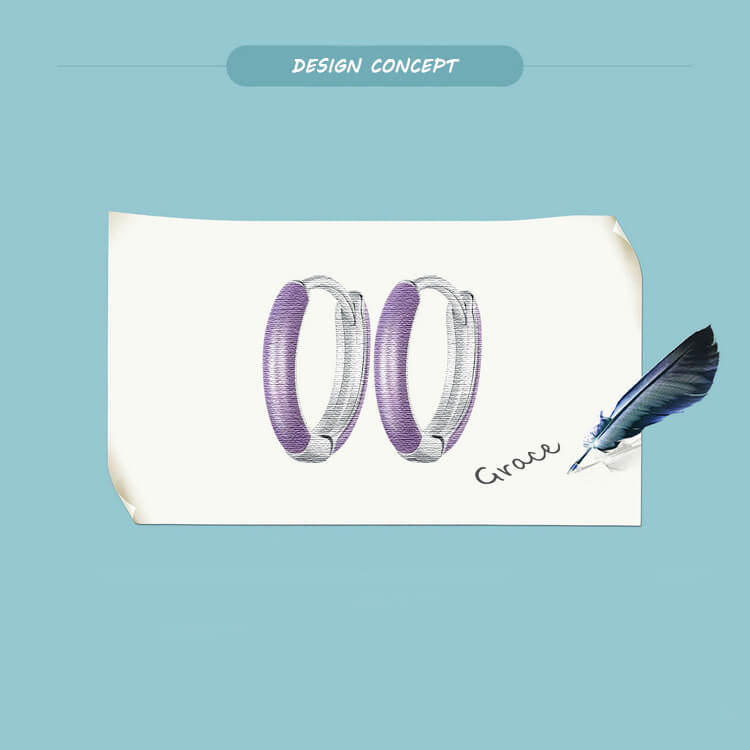 Glow-in-the-dark Purple Enamel Hoop Earrings in Sterling Silver manuscript