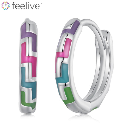 Glow-in-the-dark Cyberpunk Style Enamel Hoop Earrings in Sterling Silver - Feelive