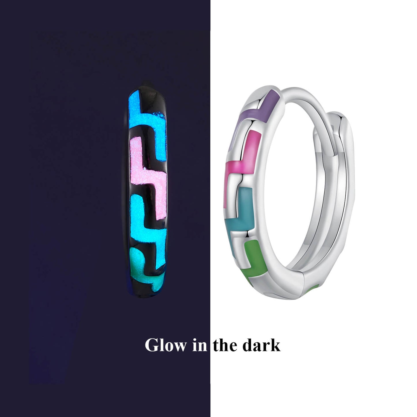 Glow-in-the-dark Cyberpunk Style Enamel Hoop Earrings in Sterling Silver luminous effect