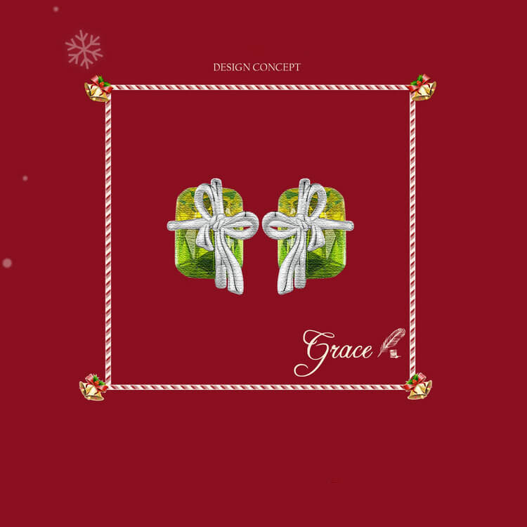 Christmas Green Gift Box Synthetic Tourmaline Earrings in Sterling Silver manuscript