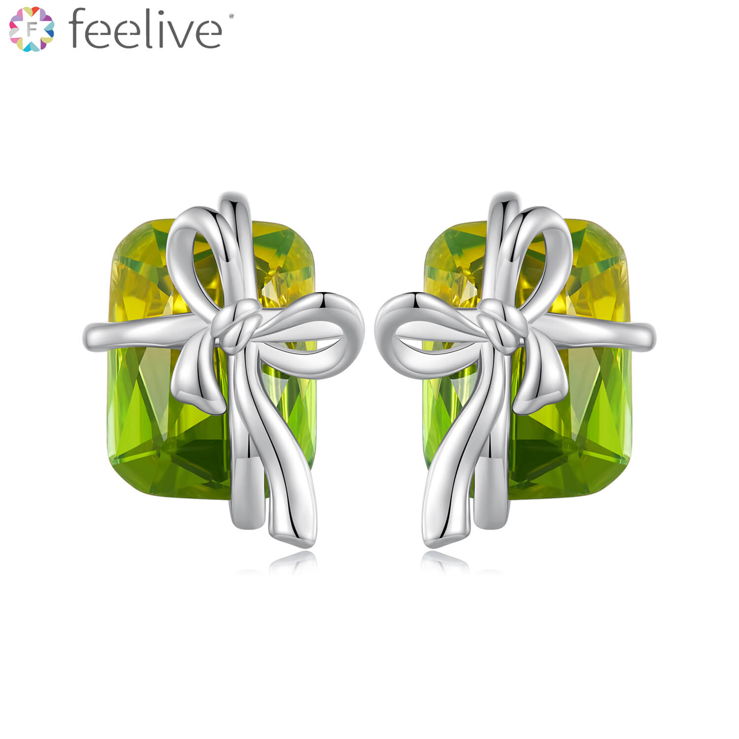 Christmas Green Gift Box Synthetic Tourmaline Earrings in Sterling Silver - Feelive