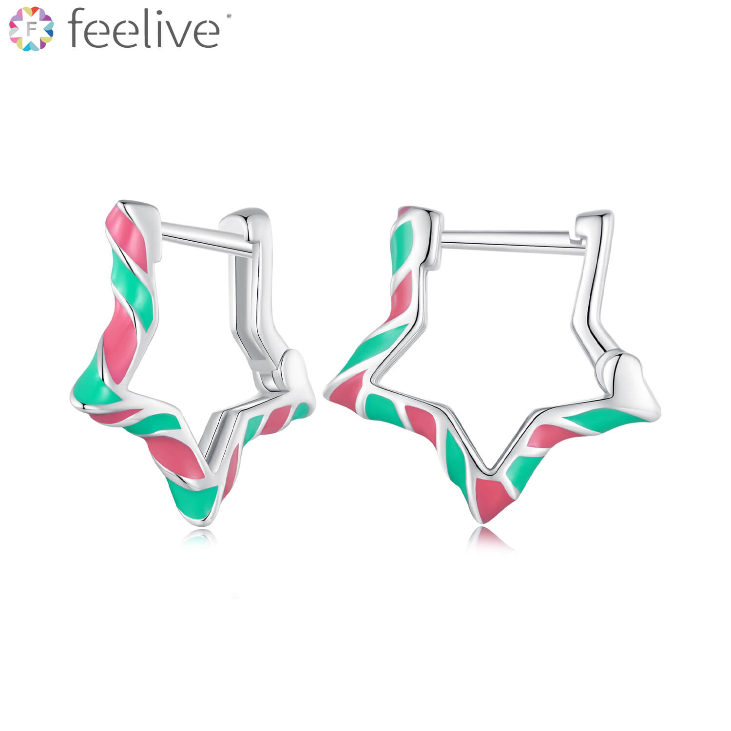 Christmas Star Candies Enamel Earrings in Sterling Silver - Feelive