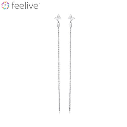 Butterfly Long Tassel Linear Drop Earrings in Sterling Silver - Feelive