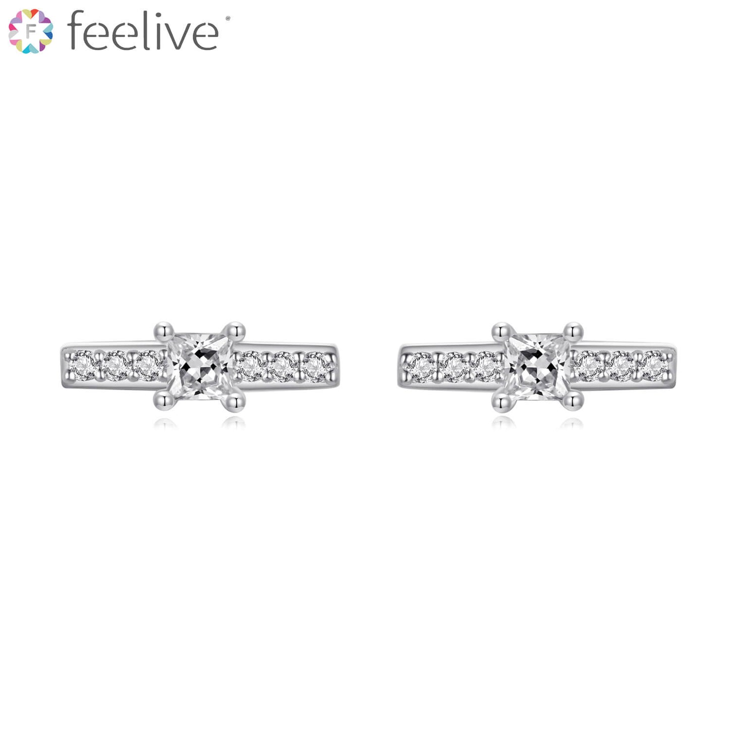 Simple Geometric Style Gems Stud Earrings in Sterling Silver - Feelive