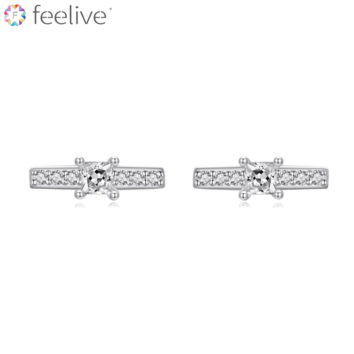 Simple Geometric Style Gems Stud Earrings in Sterling Silver - Feelive