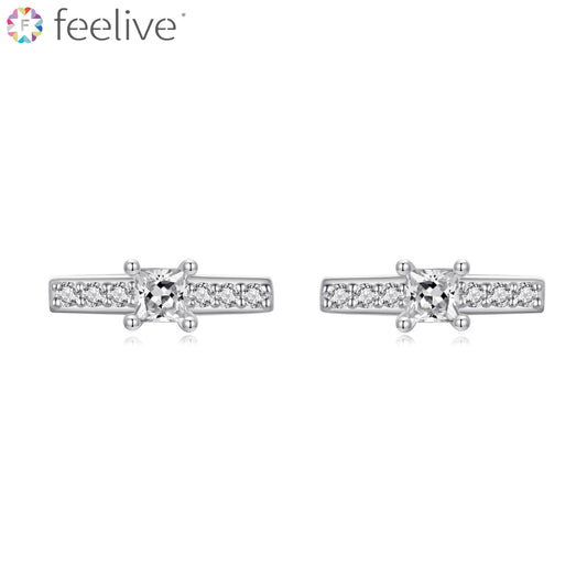 Simple Geometric Style Gems Stud Earrings in Sterling Silver - Feelive