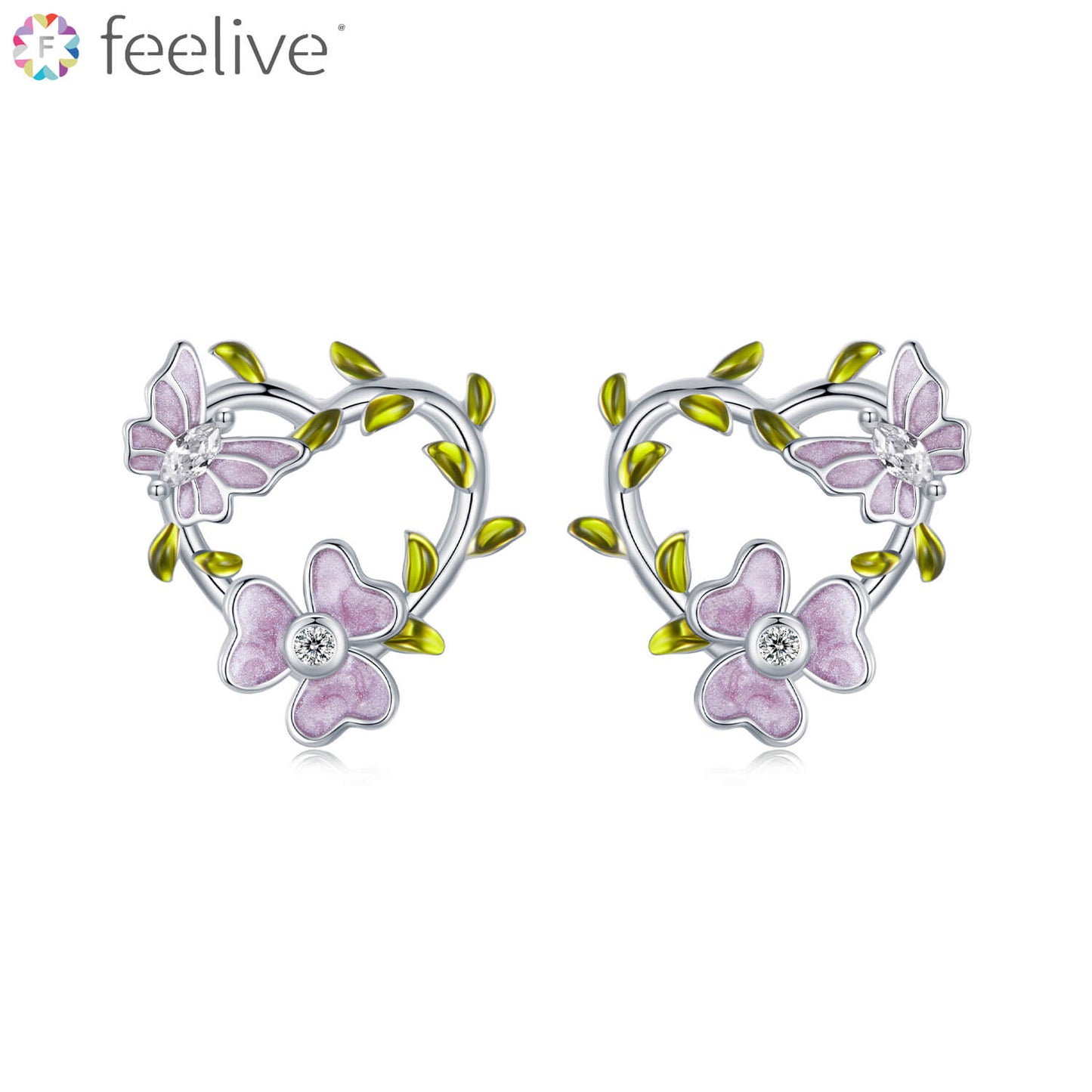 Wisteria Flower Vine Butterfly Enamel Earrings in Sterling Silver - Feelive