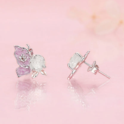 UV Color-changing Purple Rose and Butterfly Earrings in Sterling Silver front and back