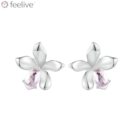 Pink Cherry Blossom Stud Earrings in Sterling Silver - Feelive