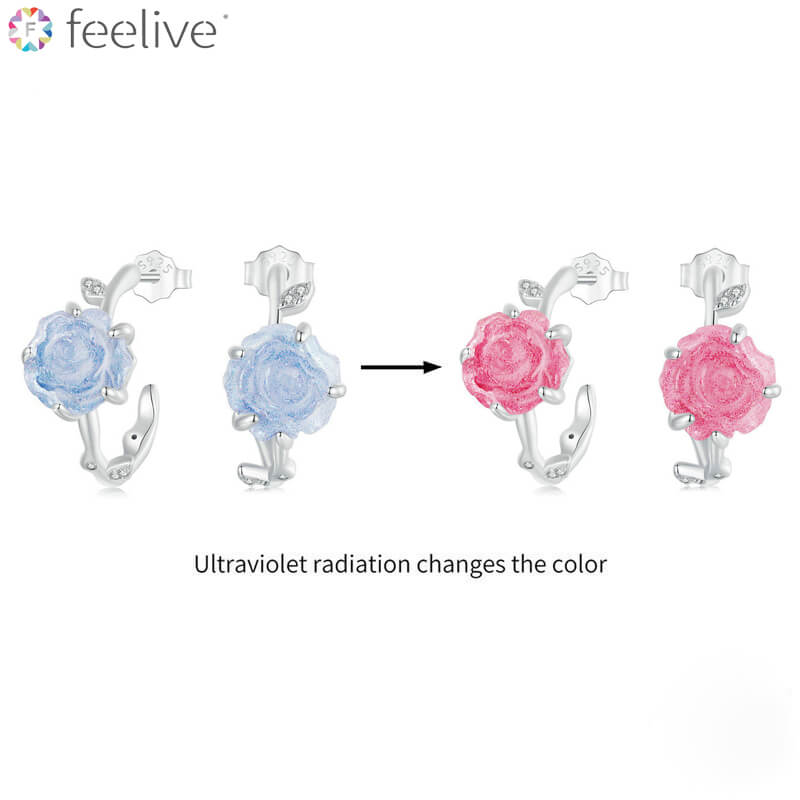 Sunshine Color-changing Magic Blue Rose Huggie Earrings in Silver - Feelive