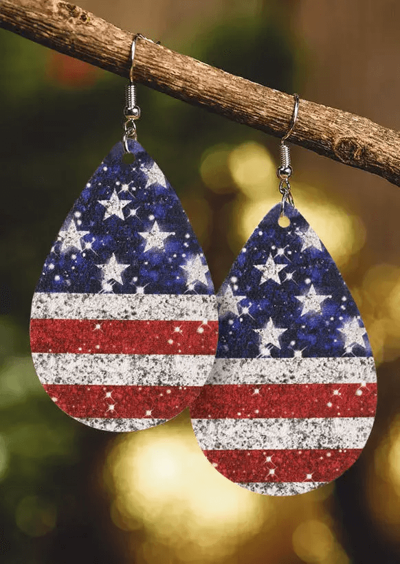 American Flag Glitter Star Earrings