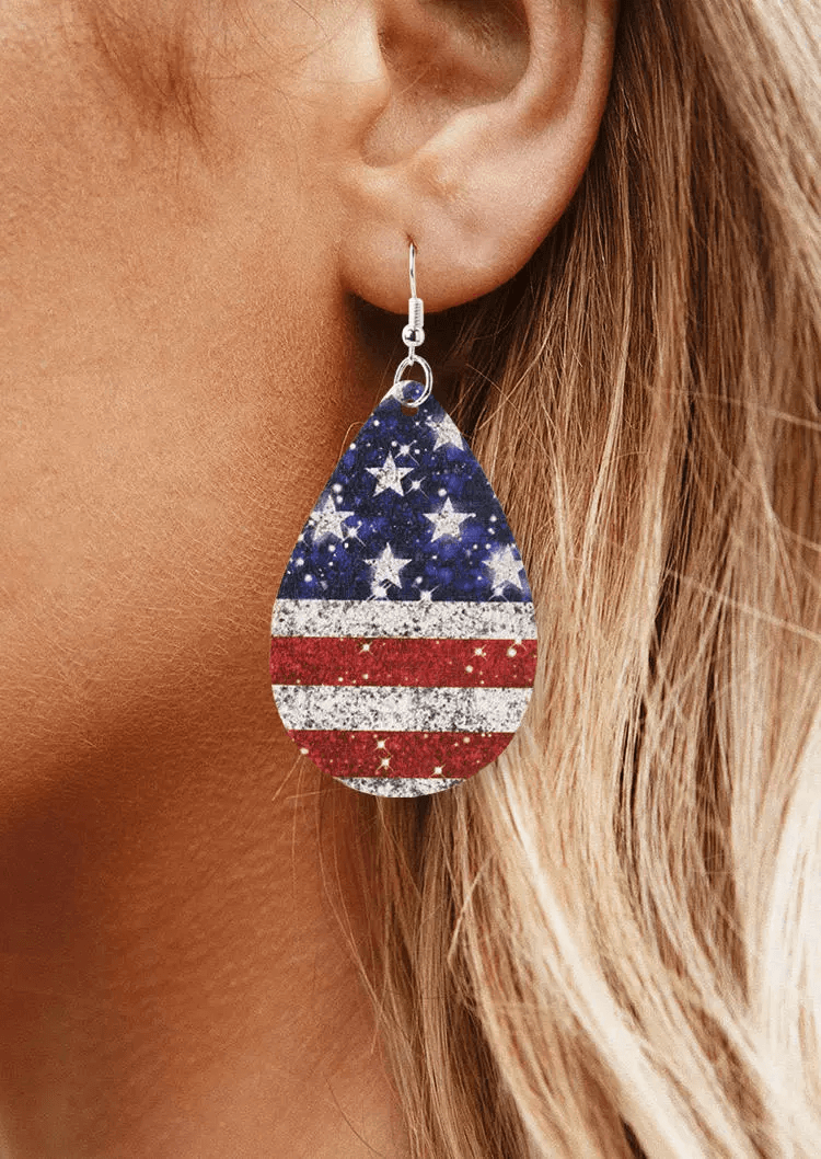 American Flag Glitter Star Earrings